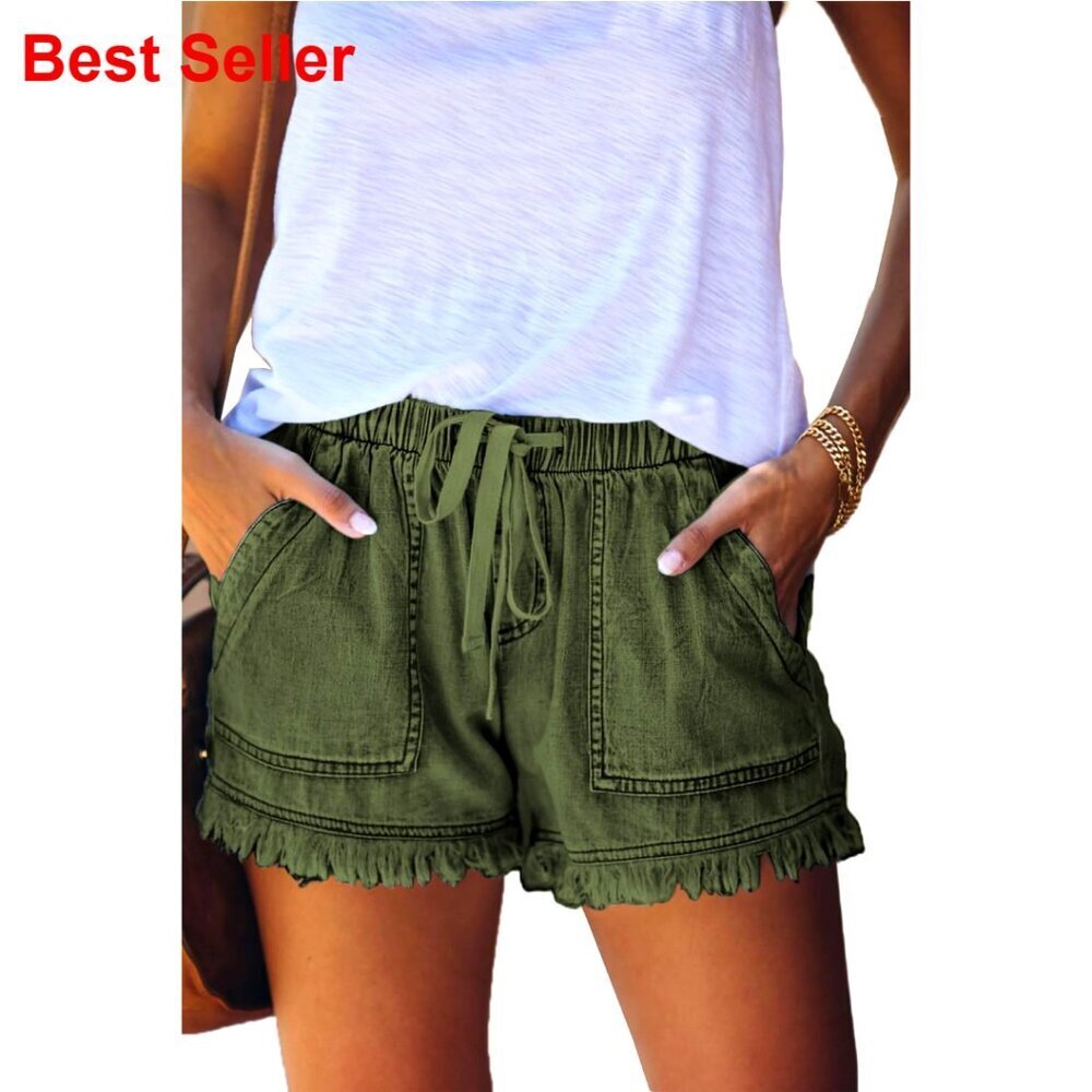 Lightweight Cotton Linen Shorts Elastic Waist Drawstring Tassel Design